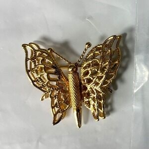 Gold Tone Butterfly Brooch Pin Elegant‎ Insect Jewelry Accessory